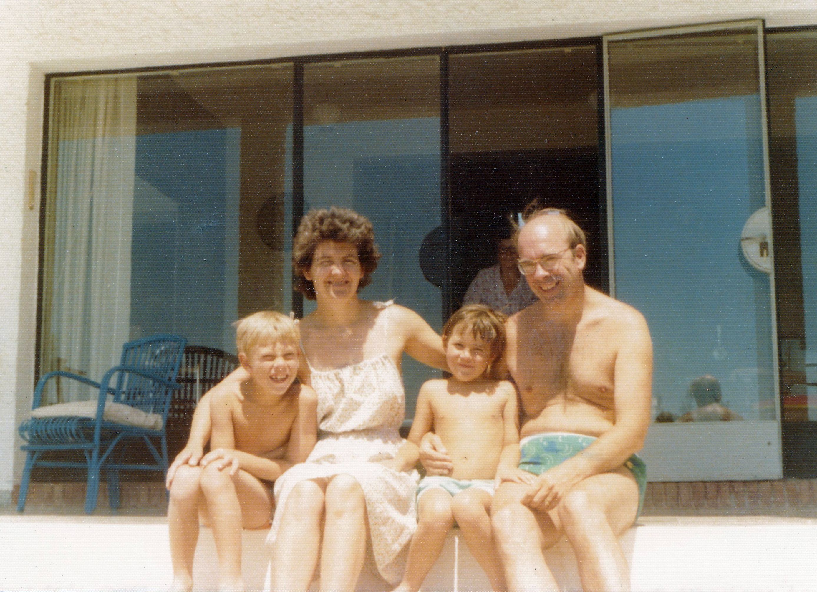 Mum and Dad, my sister and me, on the steps of Mar-y-Sierra